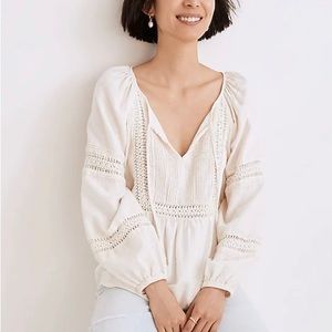 Madewell Linen-Blend Pintuck Peasant Top